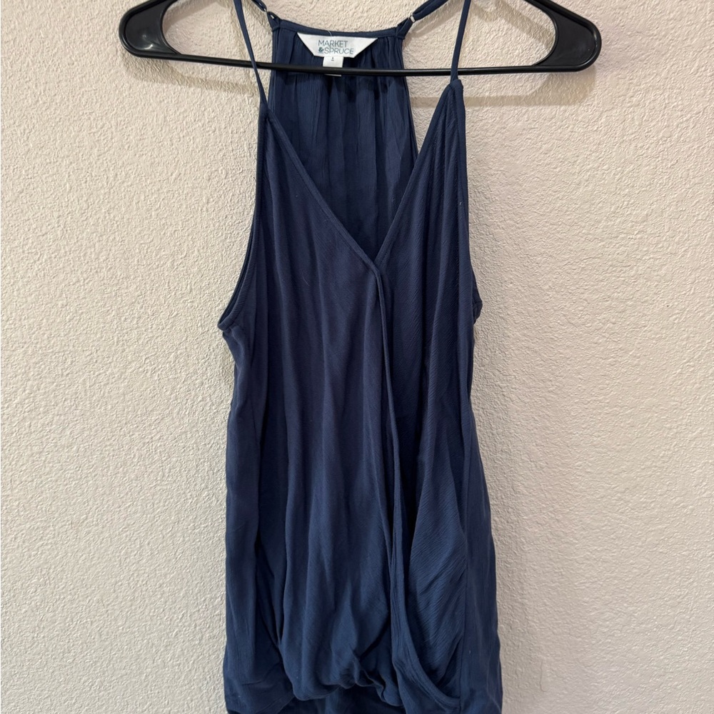 Market & Spruce Navy Blue Blouse with cross front